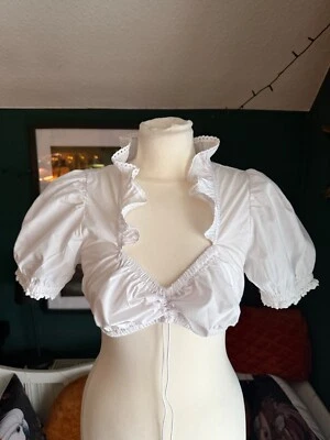 🎀 ELSA Bustier Oktoberfest Tracht Bluse Spitze Dirndlbluse raffbar Bohoo 34 XS - Bild 1 von 4