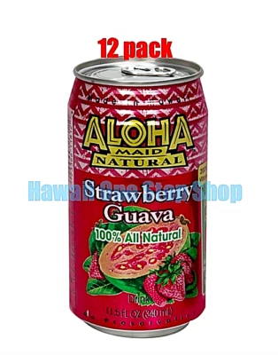 HAWAII CAN JUICE ALOHA MAID Fruit Drink STRAWBERRY GUAVA 12 pack of 11.5oz FREE