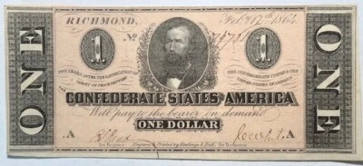 Confederate States (CSA) - One Dollar 1864 - Type 71 - Coice Crisp Uncirculated! - Image 1 of 2