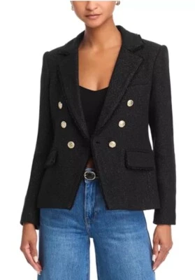 Generation Love Eliza Tweed Blazer Jacket Black Shimmer Metallic Novelty Button - Image 1 of 4