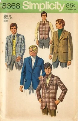 Simplicity 8368 Shaped Jackets, Two & Three Button and Vest Sz 44 UNCUT Pattern - Image 1 of 4