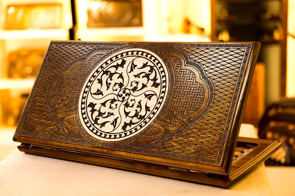 Backgammon Set Eternity, Wooden Board Game, Wood Armenian Nardi Handmade 30x30cm - Image 1 of 4