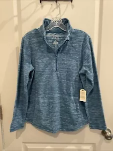 St. Johns Bay Donna S maniche lunghe 1/4 cerniera pullover blu tasche elastiche - Foto 1 di 13