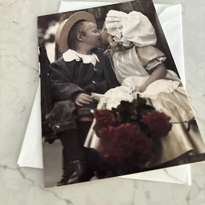 Young Kids Kissing Greeting Card with Envelope 1997 By Sylvia Murray - Picture 1 of 3