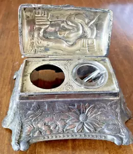 Vintage Asian theme Brass Double inkwell holder with 2 crystal well--1980.23 - Picture 1 of 5