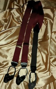 Suspenders Burgundy Medal Ribbon Black Leather Fitting Goldtone Hardware England - Picture 1 of 3