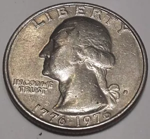 Error de cuarto del bicentenario D 1776-1976 con marca de ceca rellenada circulada - Imagen 1 de 11