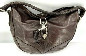 Francesco Biasia Brown Luxury Leather Large Hobo Bag Woven Handle Shoulder Purse - Picture 1 of 12