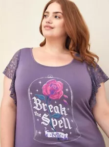 Torrid Plus Size 3 Disney Beauty & the Beast Enchanted Rose Lace Sleeve T Shirt - Picture 1 of 3