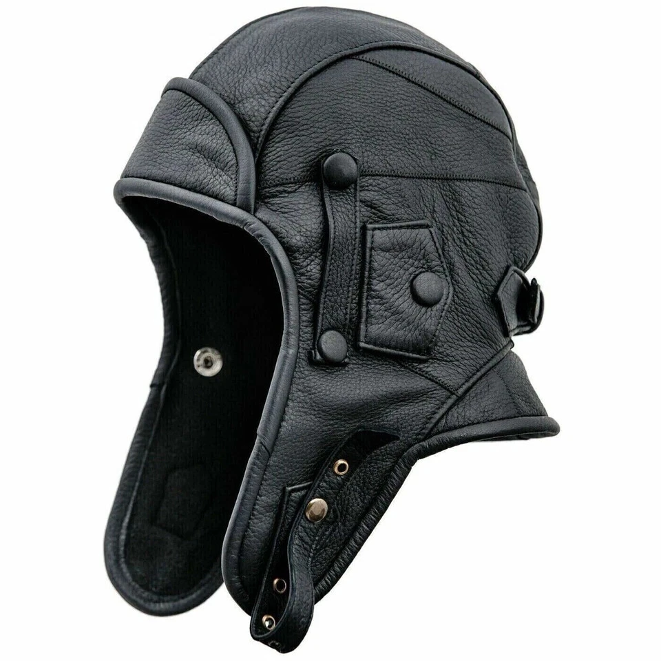 Gorra de aviador 100 % cuero real con cuello y cubierta facial capucha táctica gorra de piloto Foto 1 de 4