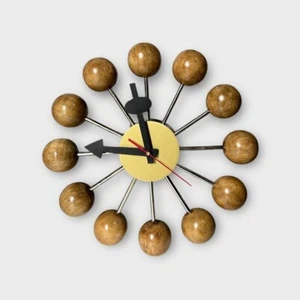 18"Mid Century Modern George Nelson Ball Clock Natural Wood Vitra Inspired clock - Picture 1 of 7