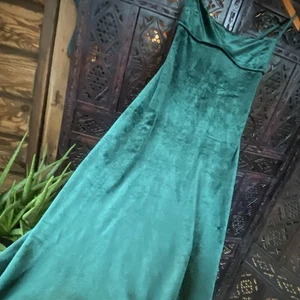 Y2K Samt Schlupf Maxikleid Damen M Empire Taille Waldgrün Fairycore Ethereal - Bild 1 von 11