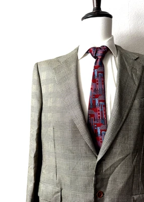 Traje Chaqueta Abrigo Hombre Trussini 44R Glen Cuadros Seda/Lana/Cachemira Beige-Tostado Italia Foto 1 de 4