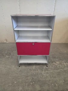 USM Haller kleiner Aktenschrank hellgrau rot chrom 77cm Regal - Bild 1 von 8