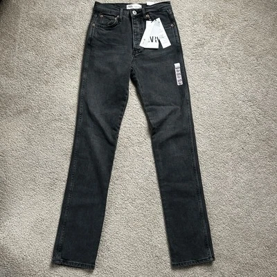 Pantalones de mezclilla ZARA para mujer talla 0 gris ajustados de tiro alto cómodos elásticos nuevos con etiquetas Foto 1 de 4