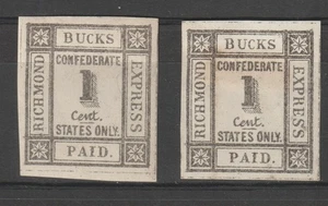 US 2x Bucks Richmond Express Confederate States only stamps - Picture 1 of 2