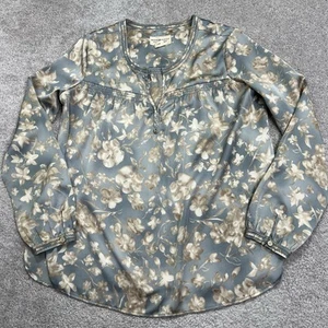 Denim & Supply Ralph Lauren Blouse Women’s Size Small Gray Beige Floral V-Neck - Picture 1 of 17