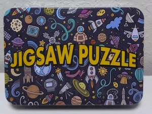 Space Themed Cartoon Jigsaw Puzzle W/Metal Tin 285mm x 225mm New S52 - Picture 1 of 1