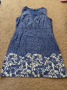 M&S PER UNA Ladies Flax/ Cotton Dress Blue White Floral Size 20-new - Picture 1 of 12