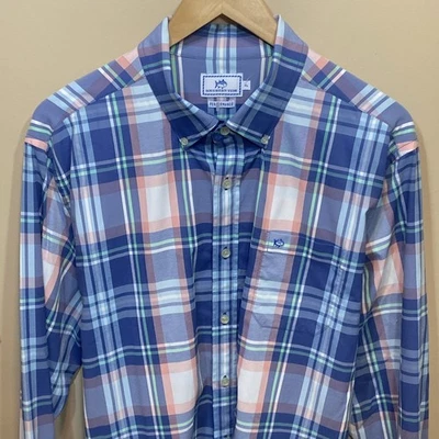 SOUTHERN TIDE Shirt Mens XL Extra Large Blue Plaid Performance Nylon Stretch. T4 - Image 1 of 4