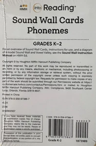 Grades K-2 HMH Into Reading Version 3 Sound Wall Cards Phonemes Kindergarten - Foto 1 di 1