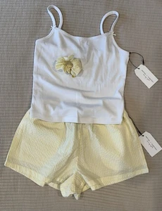 GIRLS PAJAMA SHORT SET SIZE SMALL YELLOW WHITE - Picture 1 of 4