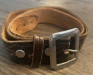 Vintage 38 Zoll handbesetzter Leder Western Gürtel abgenutzt braun RAU Schnalle - Bild 1 von 6
