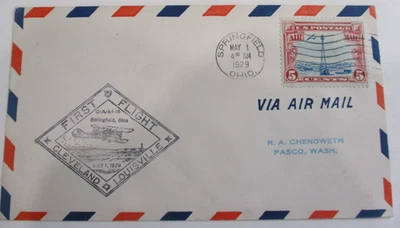 VINTAGE CACHET 1929 "AIR MAIL ROUTE FIRST FLIGHT AM 16 CLEVELAND to LOUISVILLE " - Image 1 of 4