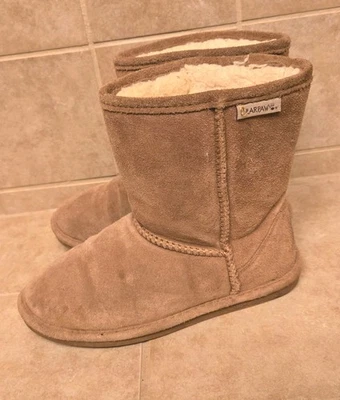 Bearpaw Boots Youth 4 Elle Shearling Brown Suede Wool Pull On Casual Ankle 1962Y - Image 1 of 4