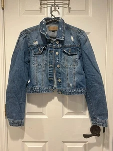 BlankNYC Gr. Medium Cropped Jeans Jeansjacke Puffärmel Used Knöpfe - Bild 1 von 12