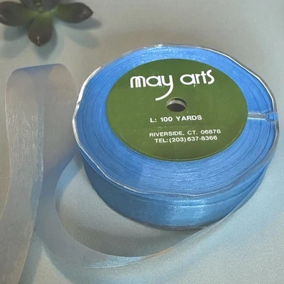 Vintage May Arts 3/4” Sheer Blue Ribbon - 100 Yard Spool - Image 1 of 2