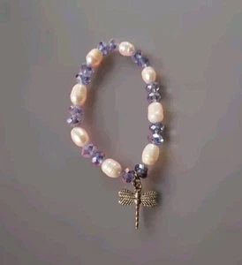 Perlen & irisierende blaue Kristall Armband Libelle Charm Handarbeit Schmuck NEU - Bild 1 von 6