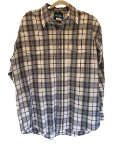 Wrangler Western Snap Shirt Men’s Large Pearl Snaps Plaid Long Sleeve Cowboy L - Picture 1 of 5