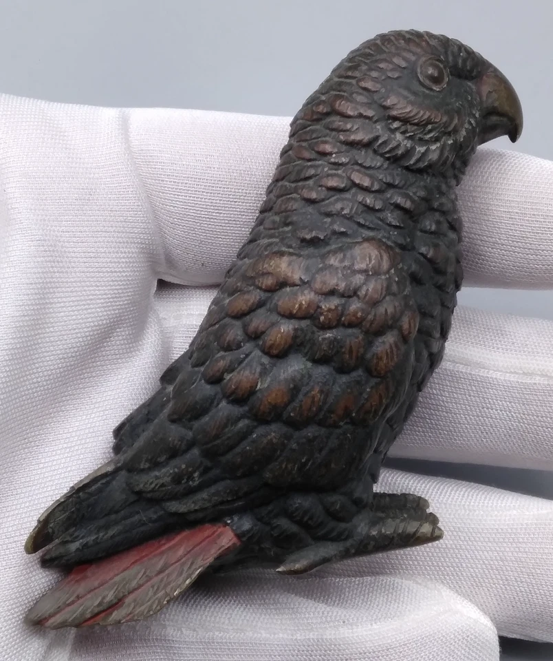 Antique Cold Painted African Grey Parrot Bronze Figure - c1920s - Image 1 of 4