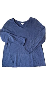 J. Jill Pure Jill Women’s L 3/4 Sleeve Micro Stripe Shirt Navy Blue 100% Cotton - Picture 1 of 8