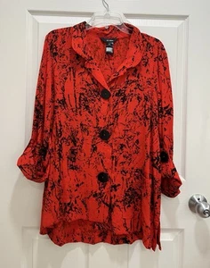 Ali Miles vorne & hinten geknöpftes Hemd rot schwarz abstrakt Größe Large Crinkle neu mit Etikett - Bild 1 von 9