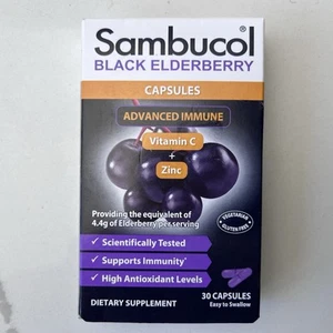 Sambucol Black Elderberry Advanced Immune 30 Caps Vitamin C + Zinc EXP 09/2025 - Picture 1 of 5