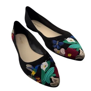 Nine West Suziella Black Embroidered Flats Size 8.5 M NWB - Afbeelding 1 van 12