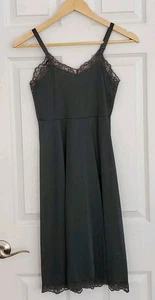 Vtg Artemis Images Nylon Full Dress Slip Pinup BLK Lace gown lingerie 32B Short - Picture 1 of 6