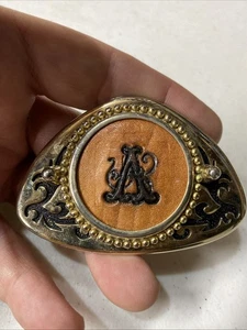 Initial Letter A Chrome and Leather Cowboy Belt Buckle - Picture 1 of 2