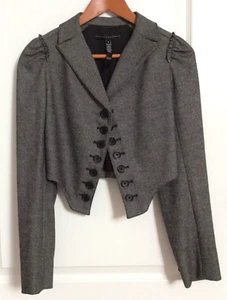 Robert Rodriguez Crop Marching Band Wool Tuxedo Jacket Blazer Gray Blk Tweed 0 - Picture 1 of 7