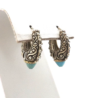 Barbara Bixby Sterling Silver 18k Gold Turquoise Hoop Earrings - Image 1 of 4