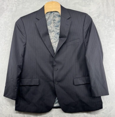 Vintage Andrew Fezza Navy Blue Pinstriped Blazer Jacket Men's 44R READ FLAWS - Image 1 of 4