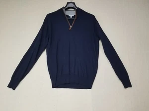 Peter Millar Sweater Navy Blue 1/4 Zip Merino Wool Blend Knit Golf Men's Large - Picture 1 of 8
