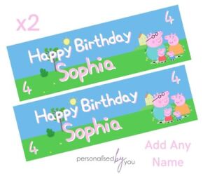 2 x Personalised Peppa Pig Birthday Banners LARGE Kids Party Poster Pink