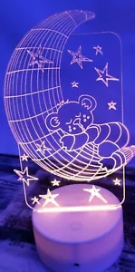 Lampada 3D LED coccole orsacchiotto e luna luce cameretta bambino - 7 colori e telecomando - Foto 1 di 7