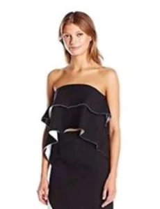 Kendall+Kylie Strapless Dress Top Ruffle Split Back Black NWT Size L $ 138 - Picture 1 of 9