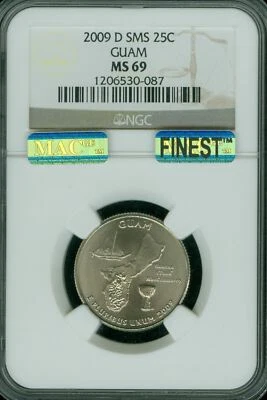 2009 D GUAM QUARTER NGC MS69 SMS PQ MAC FINEST REGISTRY MAC SPOTLESS POP 18 * - Image 1 of 4