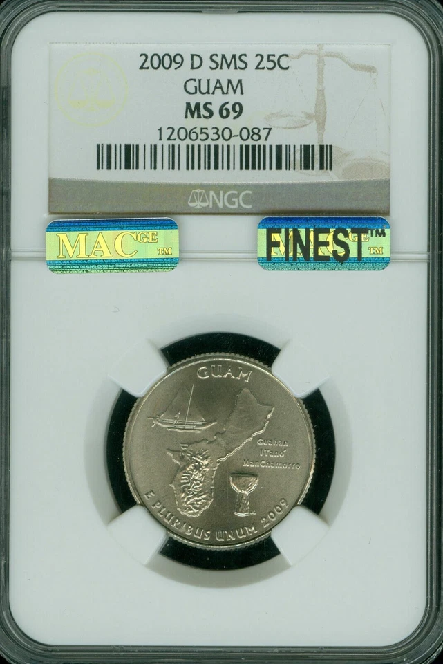 2009 D GUAM QUARTER NGC MS69 SMS PQ MAC FINEST REGISTRY MAC SPOTLESS POP 18 * - Image 1 of 4