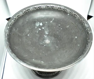 Vintage schwer Zinn verziert Sockel flache Schüssel Schale Silber Intarsien 4" x 5,5" - Bild 1 von 5
